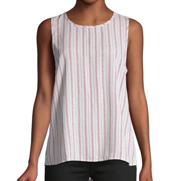 BCBGMaxAzria Striped Split Back Hem Sleeveless Tank Top Shirt Red White XS - Picture 1 of 14